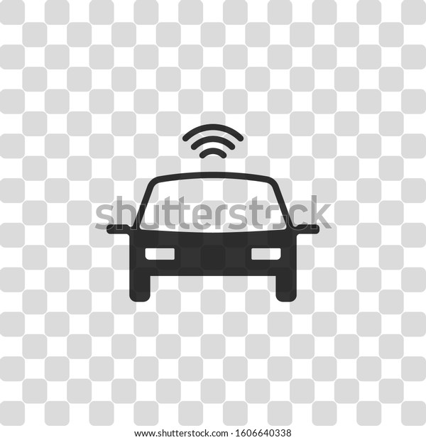 Smart car, modern\
autonomous auto, automatic transport, technology icon. Black symbol\
on transparency grid