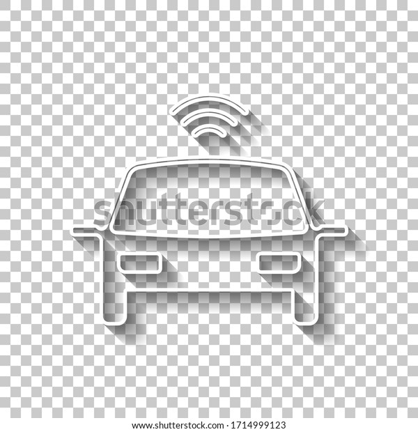 Smart car, modern autonomous auto, automatic
transport, technology icon. White outline sign with shadow on
transparent background