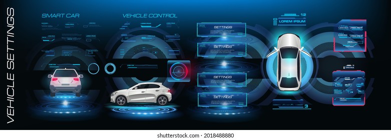 Smart Car On HUD Touch User Interface. Car HUD Interface. Electronic Digital Scoreboard With Network Settings For Passenger Car