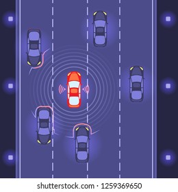 Smart car on the road scan the traffic