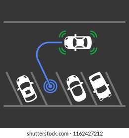 Smart Car Parking Assist System. Top View. Vector