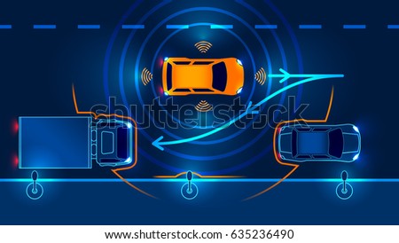 Smart car Parking Assist system parallel Parking. Vector illustration.