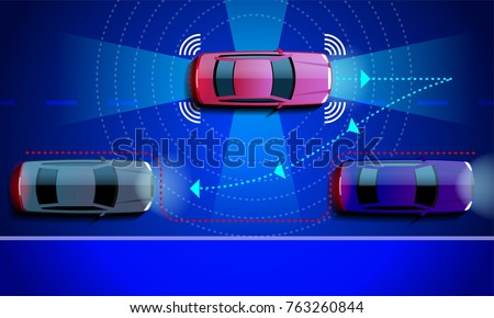 Smart car Parking Assist system parallel Parking. Vector illustration.