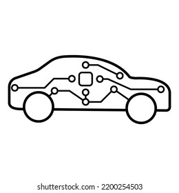 Auto inteligente alimentado por inteligencia artificial. Diseño simple de dibujo de iconos para el concepto de inteligencia artificial en tecnología de transporte