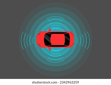 Smart Car with Remote Sensing and Sensor System. Driverless or Autonomous Car. Smart Car Parking Sensor. Vector Illustration.  