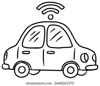 Smart Car with Roof Antenna Hand Drawn Sketch Line Art Clip Art