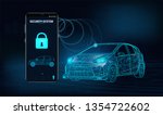 Smart car security system icon in futuristic style. The smartphone controls the car security on the wireless and shows the owner a level of protection of the car. Auto alarm concept. Vector