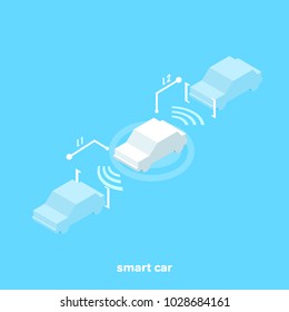 Smart Car With Sensors For A Safe Distance While Driving, Isometric Image