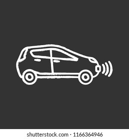 Smart car in side view chalk icon. NFC auto. Intelligent vehicle. Self driving automobile. Autonomous car. Driverless vehicle. Isolated vector chalkboard illustration