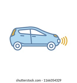 Smart car in side view color icon. NFC auto. Intelligent vehicle. Self driving automobile. Autonomous car. Driverless vehicle. Isolated vector illustration