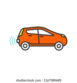 Smart car in side view color icon. NFC auto. Intelligent vehicle. Self driving automobile. Autonomous car. Driverless vehicle. Isolated vector illustration