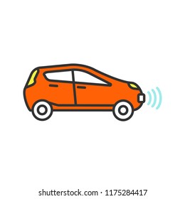 Smart car in side view color icon. NFC auto. Intelligent vehicle. Self driving automobile. Autonomous car. Driverless vehicle. Isolated vector illustration