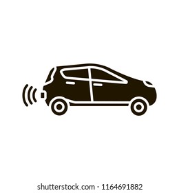 Smart car in side view glyph icon. NFC auto. Intelligent vehicle. Silhouette symbol. Negative space. Self driving automobile. Autonomous car. Driverless vehicle. Vector isolated illustration