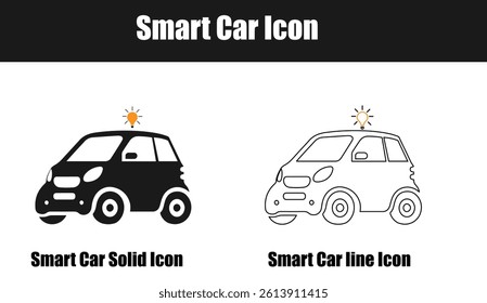 Smart Car solid and line Icon or Silhouette on White Background.