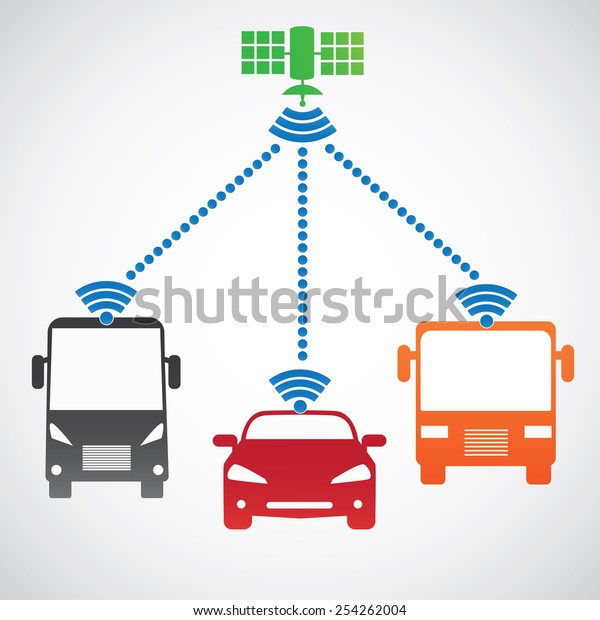 Smart car system with wireless connectivity\
satellite Connected Car.  Front\
view.