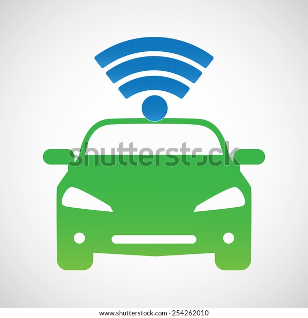 Smart car system with wireless connectivity symbol\
Connected Car.  Front\
view.