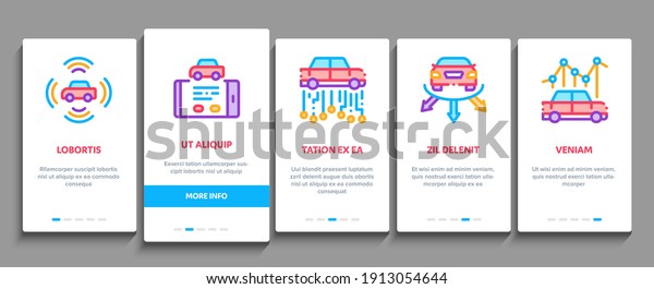 Smart Car Technology Onboarding\
Mobile App Page Screen Vector. Smart Car Autopilot And Help\
Parking, Satellite Connection And Phone Application\
Illustrations