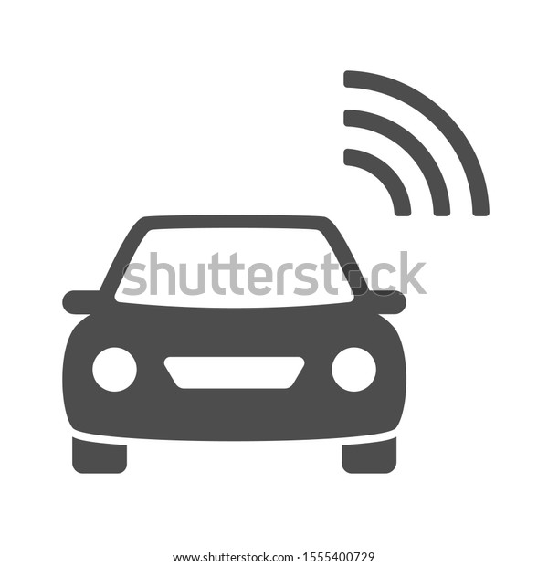 Smart car vector icon isolated on white\
background. Smart car with airwaves icon for web, mobile apps and\
ui design. Internet of things stock vector illustration. Iot\
technology concept