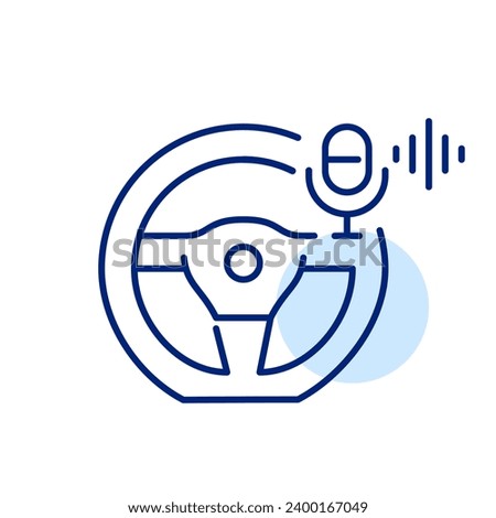 Smart car voice command. Steering wheel and microphone. Pixel perfect, editable stroke