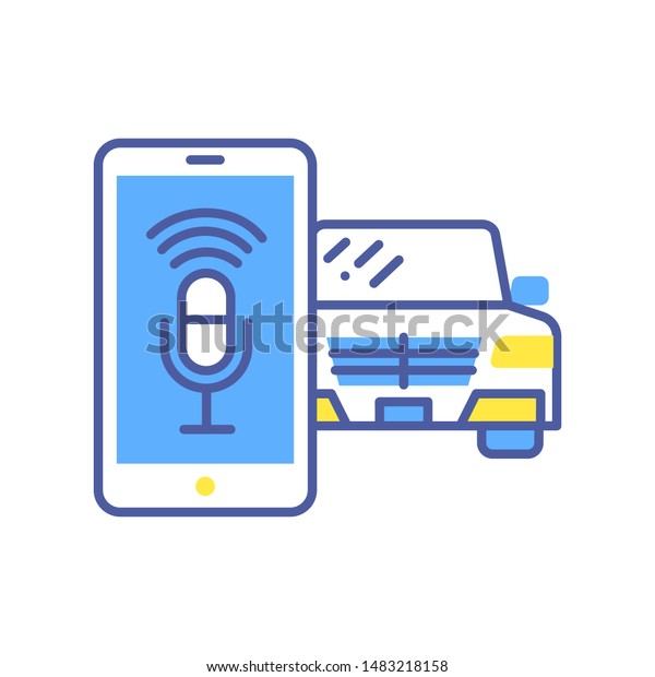 Smart car voice control color line icon.\
Smartphone screen application for autonomous vehicle. Personal\
assistant and voice recognition. Pictogram for web page, mobile\
app. UI/UX/GUI design\
element.