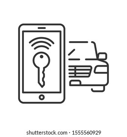 Smart car wireless key color line icon. Smartphone screen application for autonomous vehicle.