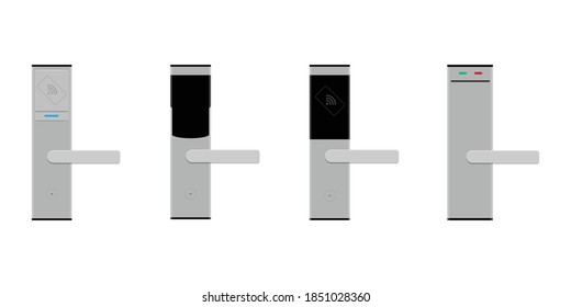 Smart card door key lock system set, collection in hotel isolated on white background. Vector