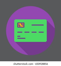 Smart card flat icon. Round colorful button, circular vector sign with long shadow effect. Flat style design