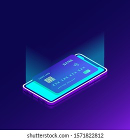 smart card in the smart phone display contactless payment concept vector illustration