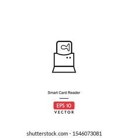 Smart Card Reader Icon. Computer Hardware Isolated On White Background. With Line Style. Work Station Icon. EPS10 - Vector