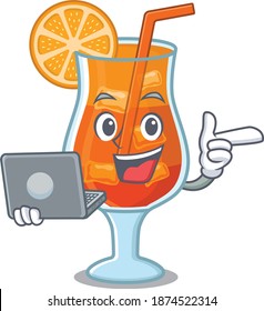 Smart cartoon character of mai tai cocktail studying at home with a laptop