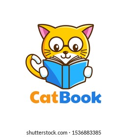 smart Cat reading book logo design