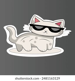 Smart Cat Sticker - Vector Illustration