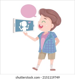 smart caucasian little boy speaking