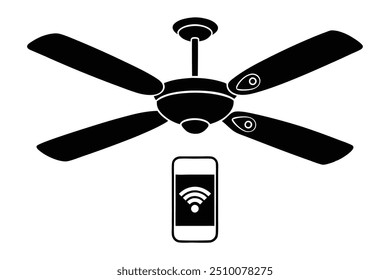 Ventilador de techo inteligente Ilustración vectorial de silueta, Diseño de ventilador minimalista, Ventilador de techo ClipartVentilador de techo inteligente Ilustración vectorial de silueta