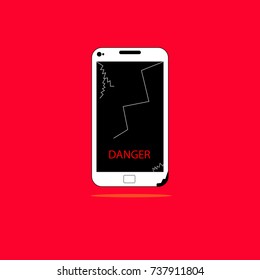Smart cell phone broken and broken in different parts. Background in red tones. Vector illustration.
