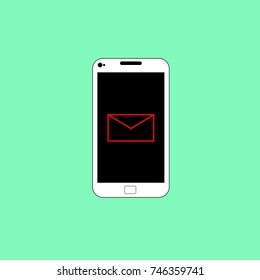 Smart cellphone with message drawing. Celestial background. Vector illustration.
