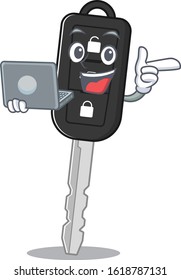 Smart character of car key working with laptop