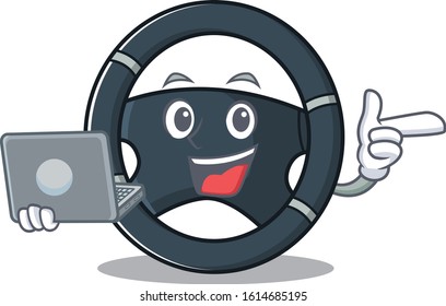 Smart character of car steering working with laptop