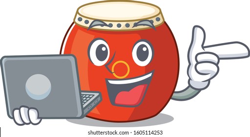 Smart character of chinese drum working with laptop