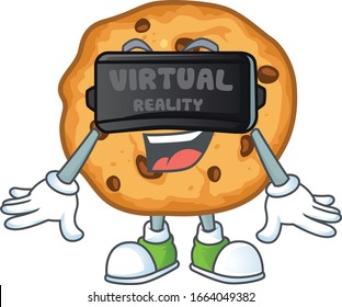 A smart character of chocolate chips cookies with Virtual reality headset