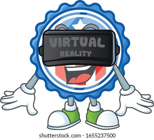 A smart character of circle badges USA with star with Virtual reality headset