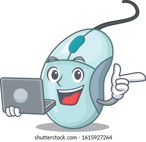 Smart character of computer mouse working with laptop