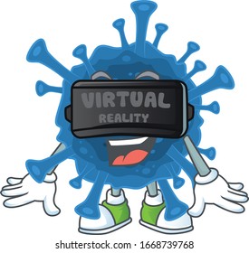 Un carácter inteligente de la desease del coronavirus con los auriculares de la realidad virtual