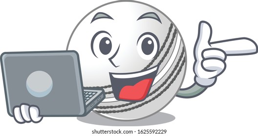 Smart character of cricket ball working with laptop