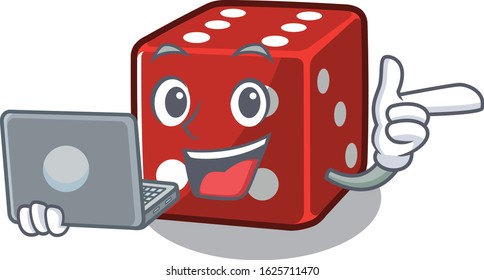 Smart character of dice working with laptop