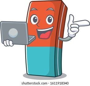 Smart character of eraser working with laptop
