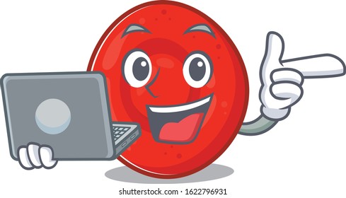 Smart character of erythrocyte cell working with laptop