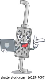 Smart character of exhaust pipe working with laptop