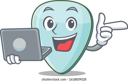 Smart character of guitar plectrum working with laptop