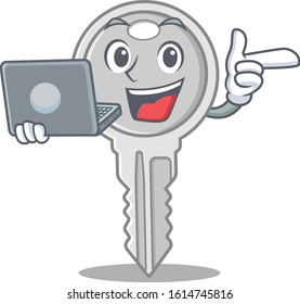 Smart character of key working with laptop